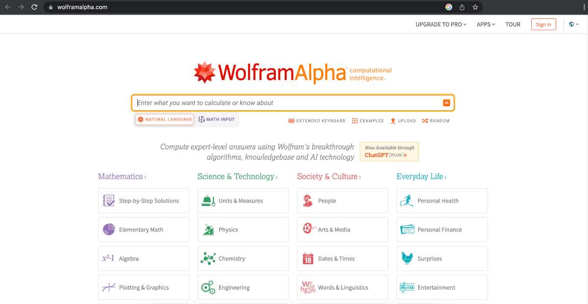 Wolfram Alpha user interface