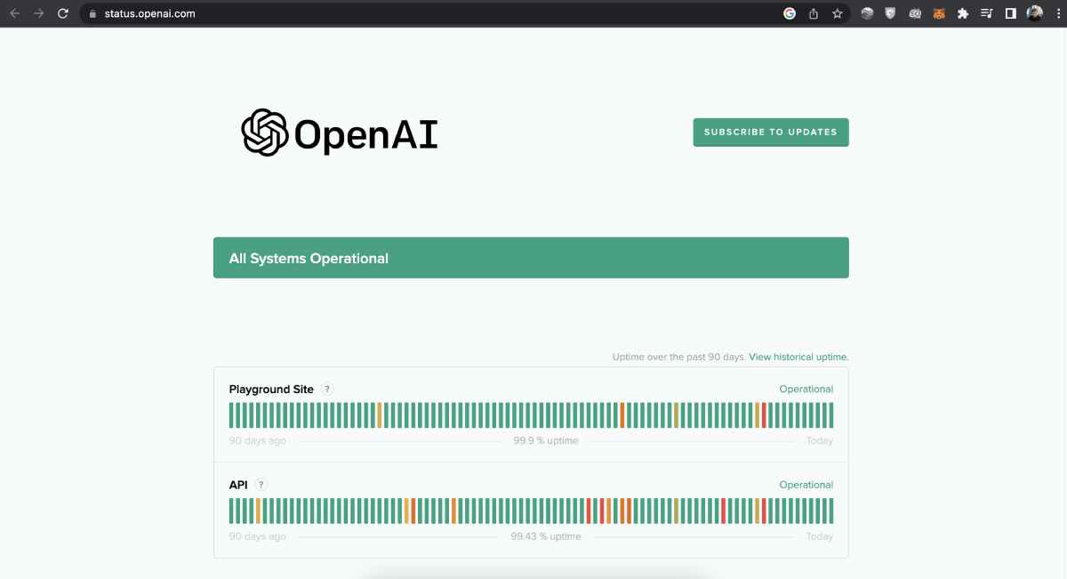 ChatGPT internal server error: OpenAI status page