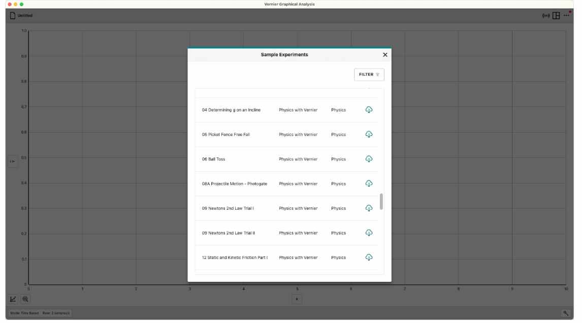 Experiment Library in Vernier Graphical Analysis software