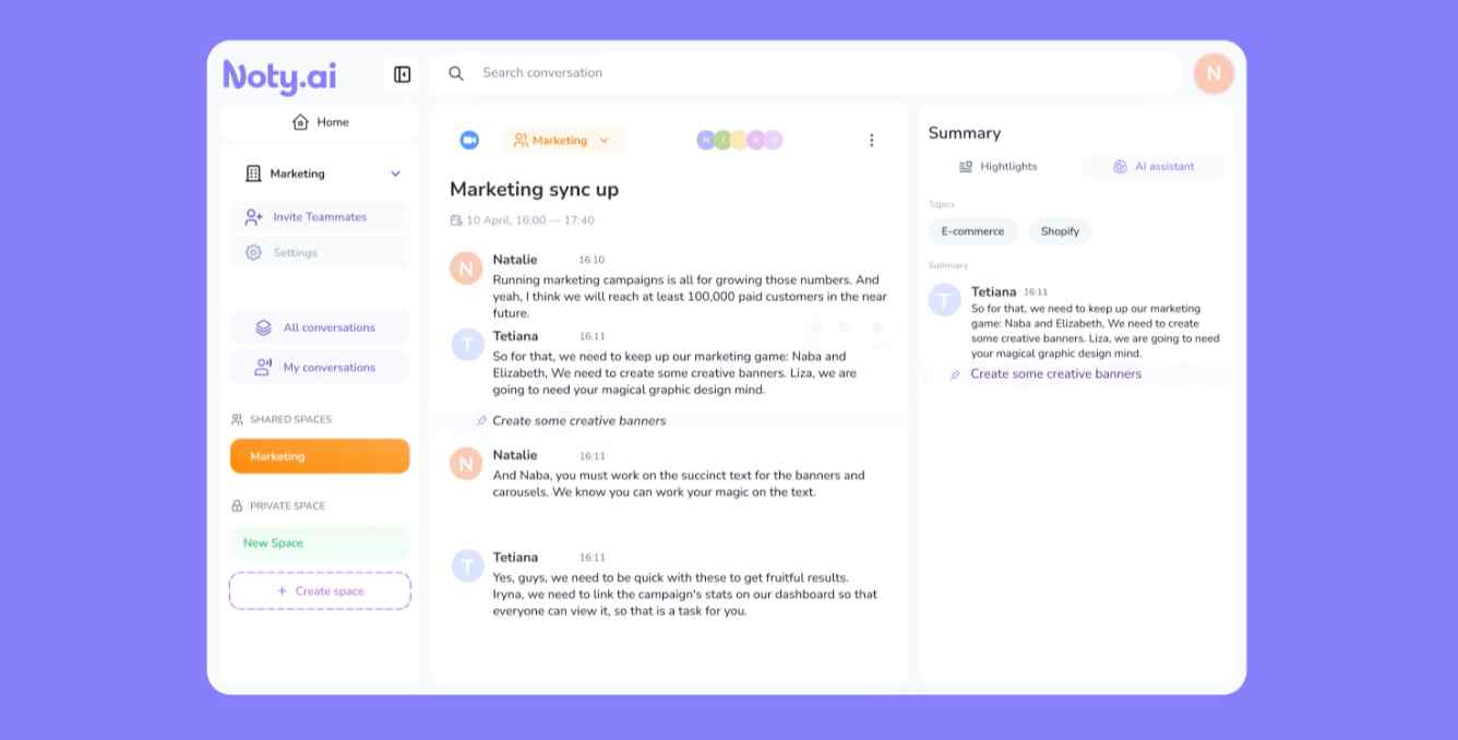 Noty.ai Zoom meeting transcription softwar